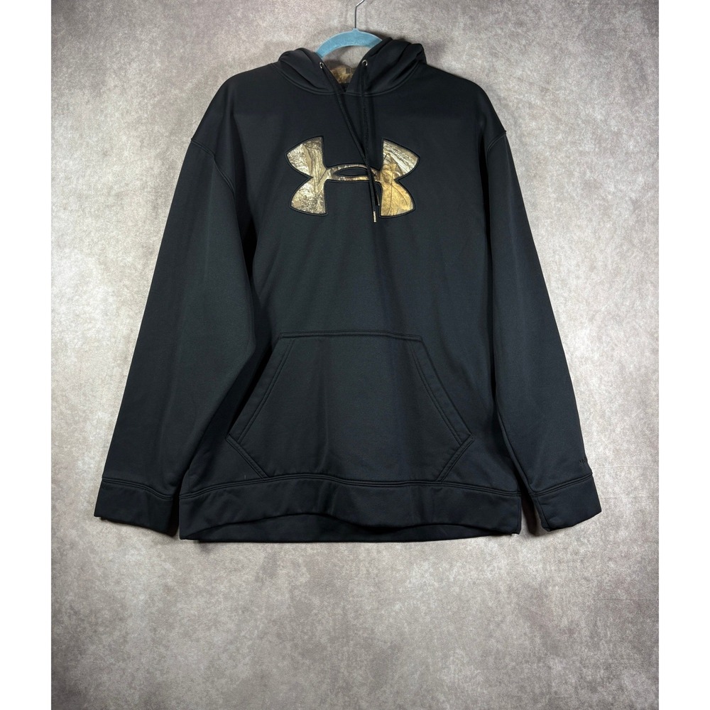 Under Armour Hoodie Mens Large Black Camo Big Logo Storm Pullover Sweatshirt